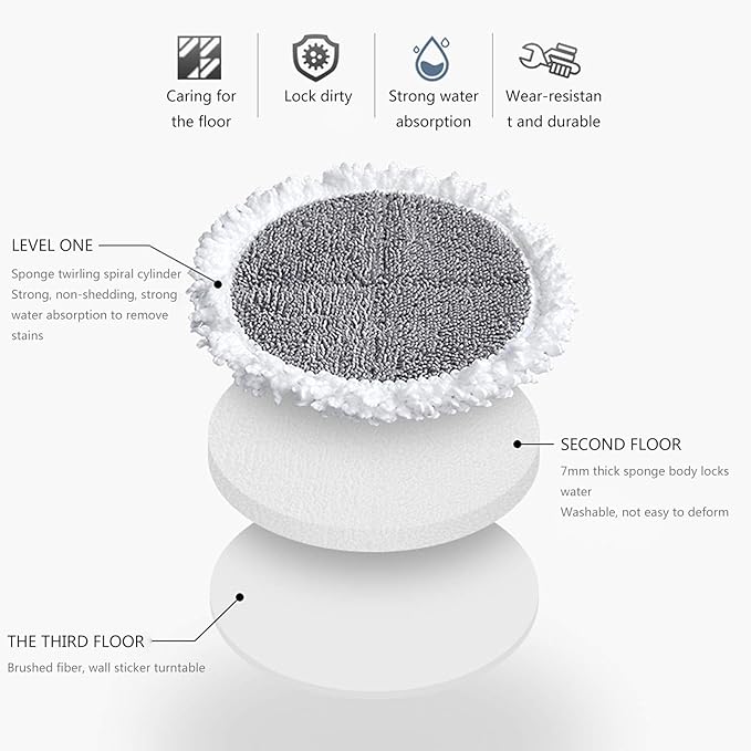 Steam Mop Handheld Three-In-One Dust-Free Rotating Mop Wet And Dry Electric Mop Sweeping And Mopping Integrated Machine for Floor Cleaning White