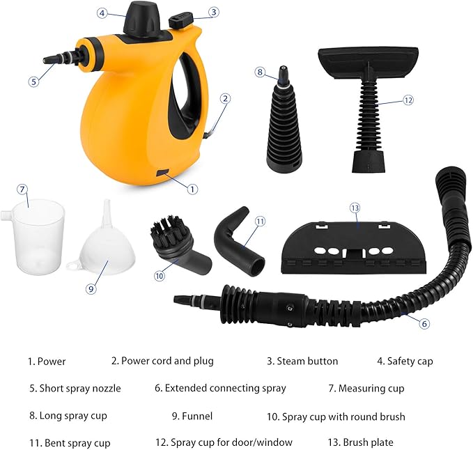 Handheld Steam Cleaner Pressurized Multi-Surface Steam Cleaner with 11pcs Accessories Chemical Free Multi-Purpose Steam Cleaners for Home Use Steamer for Cleaning Floor Tile Windows Couch Grout