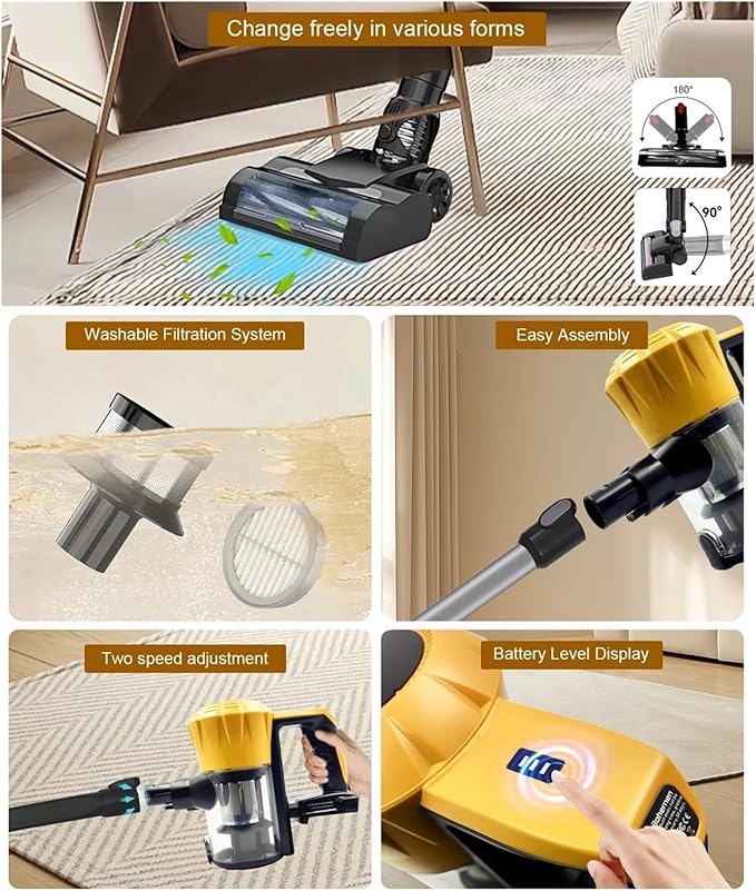 Cordless Vacuum Cleaner 20v/18v Battery 3 in 1 Lightweight Stick Vacuum with 2 Mode Powerful Suction