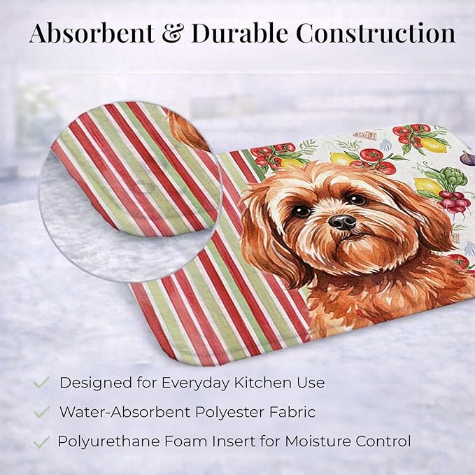 Caroline's Treasures Red Lhasa Apso Vegetables Dish Drying Mat Absorbent Dish Drying Mat Pad for Kitchen Counter Dish Drainer Mat for Countertop 14 x 21 Multicolor