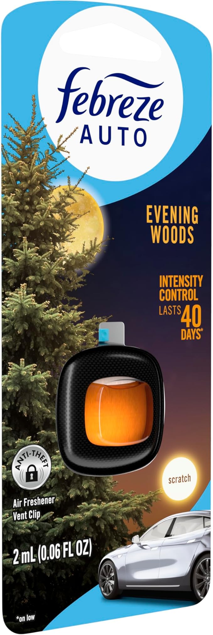 Febreze AUTO Air Freshener Odor-Fighting Automotive Vent Clip Evening Woods Scent 8 Count