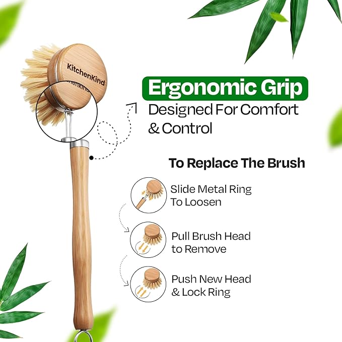 Clean &amp Kind Gift Set – Premium 6-Piece Eco-Friendly Bamboo Kitchen Brush Set with Natural Bristles &amp Wooden Handles