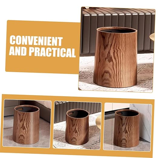 PRETYZOOM Large Capacity Imitation Wood Grain Trash Can Convenient Wastebasket for Living Room Kitchen and Bathroom Stylish Design for Residential and Commercial Use