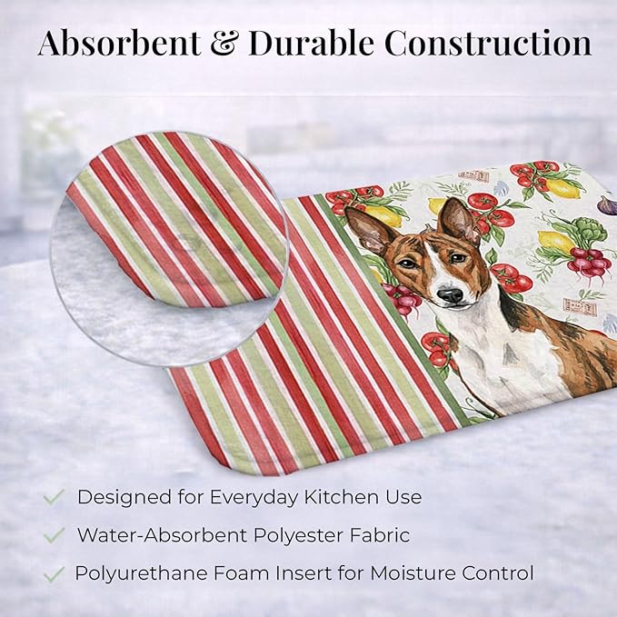 Caroline's Treasures Brindle and White Basenji Vegetables Dish Drying Mat Absorbent Dish Drying Mat Pad for Kitchen Counter Dish Drainer Mat for Countertop 14 x 21 Multicolor