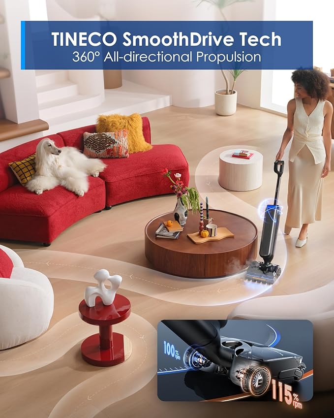 Tineco Floor One S9 Artist Steam Wet Dry Vacuum Cleaner High-Temp Steam Cleaning 22kPa Suction 360° SmoothDrive Anti-Tangle Design 185°F Flashdry Long Runtime 180° Lay-Flat