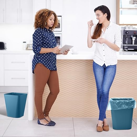 Hoolerry 9 Pieces Garbage Can 2 Gallon Small Trash Cans Bulk Bathroom Trash Bin Plastic Wastebasket Square for Bedroom Slim Bathroom Trashcan Small Container for Kitchen Office Home (Bluish Green)