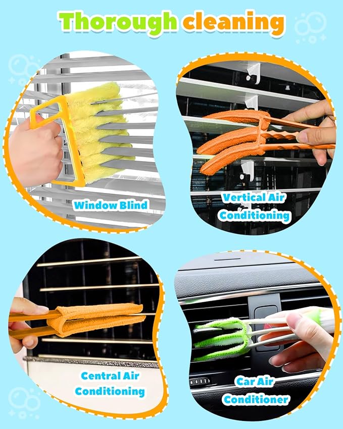 11 Pcs Blind Cleaner Duster Tool Kit – Mini &amp Window Blinds Cleaner Brush Set Air Vent &amp Track Cleaning Tools Window Groove &amp Sill Scrubber for Home Car AC Sliding Doors - Yellow
