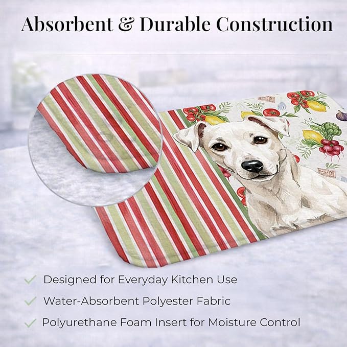 Caroline's Treasures White Jack Russell Terrier Vegetables Dish Drying Mat Absorbent Dish Drying Mat Pad for Kitchen Counter Dish Drainer Mat for Countertop 14 x 21 Multicolor