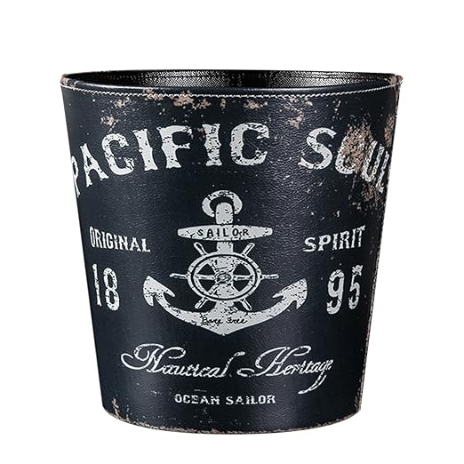 Trash Can 10L/2.64Gallon British Style Trash Bin Household Uncovered Garbage Can Decoration(Boat Anchor Pattern) - Pattern-1