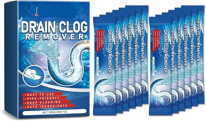 12-Piece Drain Unclogging Powder Set - Kitchen &amp Toilet Cleaner Sewer Blockage Dissolving and Unclogging Agent(2PCS)