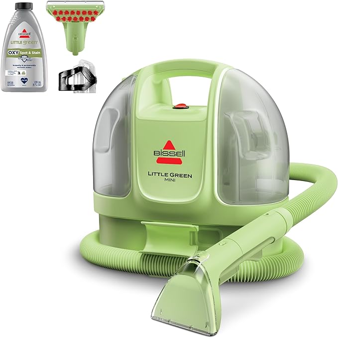 BISSELL Little Green Mini Portable Carpet and Upholstery Deep Cleaner Car/Auto Detailer with HydroRinse Self-Cleaning Tool and 4 Tough Stain Tool Tea Green 4075