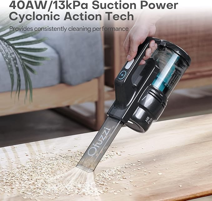 Ofuzzi H9 Pro Handheld Vacuum Cleaner Extra-Long Crevice Tool 40AW/13kPa Surging Suction LED- Display&ampLight Up to 30 Mins Runtime Portable Vacuum for Home Cleaning Black