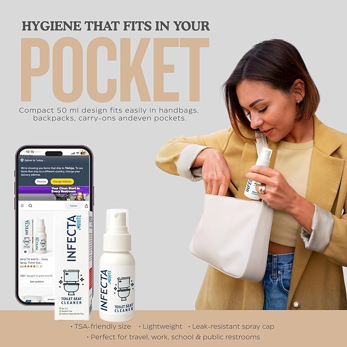 INFECTA WHITE – Toilet Spray Travel Size Multipurpose Cleaning Spray (50 ml) All Purpose Cleaner for Toilet Seats Bathtub Fresh Scent Bathroom Essentials &amp Mini Travel Toiletries (Pack of 3)