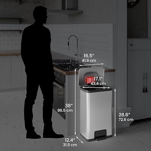 iTouchless Airstep 18 Gallon Step Pedal Trash Can with AbsorbX Odor Control System 68 Liter Extra Capacity Stainless Steel Commercial Grade Garage Bin for Home and Office Kitchen