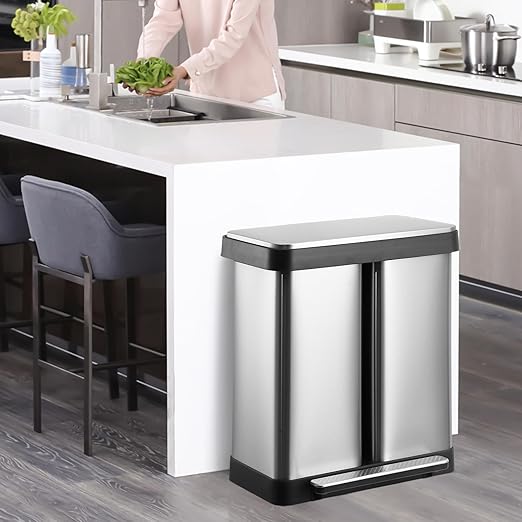 GAOMON Trash Can 2 x 8 Gal Dual Garbage Can &amp Recycle Bin 2 Compartments Includes 2 Removable Inner Buckets Soft Close Lid and Airtight for Home Office Business