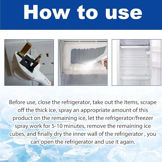 Defrosting Spray For Fridge Freezer 4.2OZ Refrigerator Defrosting Deicer Spray Efficiently Fast Removes Ice Buildup Multifunctional Defroster Sprays For Car Windshield Refrigerator (2set)