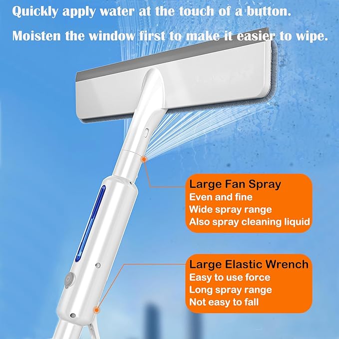 RV Window Cleaning Squeegee with Spray Max 73.3 Handle Motorhome &amp Camper Exterior Glass Cleaner 3-in-1 Spray Mop for High Windows Home &amp Car
