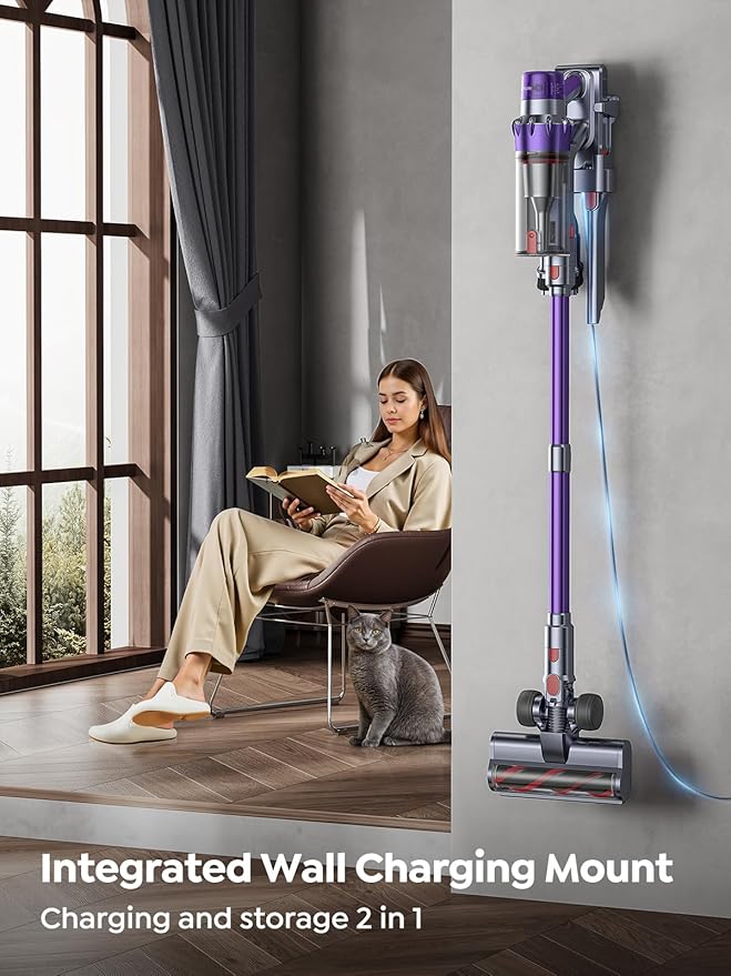Cordless Vacuum Cleaner 600W 50KPA 65 Mins Runtime Vacuum Cleaners for Home Stick Vacuum with Self-Standing Wall Mount Charging and Intelligent Auto Mode Handheld Vacuum for Pet Hair/Carpet/Floor