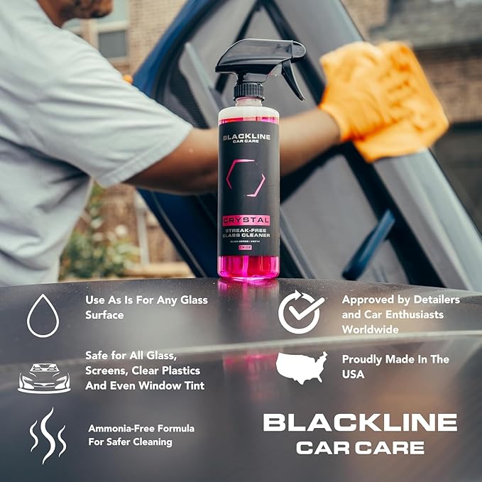 Blackline Glass Cleaner - Works on Glass Windows Mirrors &amp Navigation Screens. Tint Safe Car Window Cleaner - 16 fl oz bottle Streak Free Spray