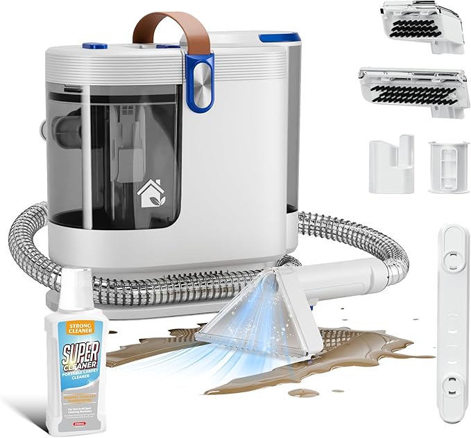 Portable Upholstery and Carpet Cleaner Machine 15Kpa Spot Cleaner Deep Cleans Pet Stains Couch Cleaner with 3 Tools and Self-Cleaning System for Area Rugs Furniture Stair Car Teal