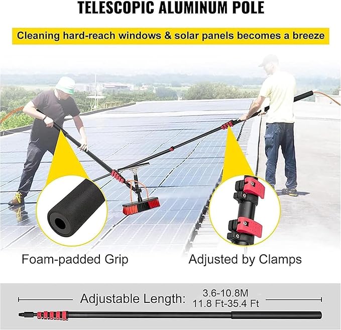 Water Fed Telescopic Window Cleaning Pole 30ft Brush Cleaner for Trucks Conservatory Roof Photovoltaic Panel Roof Cleaning Tools Kit