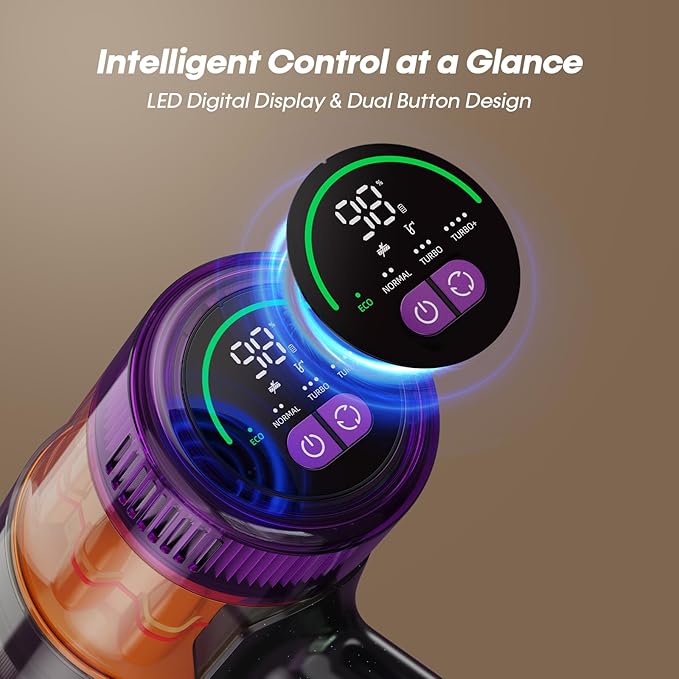 Cordless Vacuum Cleaner 650W 48KPa Vacuum Cleaners for Home Self-Standing Stick Vacuums with LED Display Anti-Tangle Lightweight Stick Vacuum Rechargeable for Pet Hair Carpet Floor