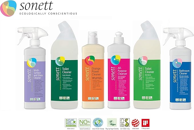 Sonett Organic Bathroom &amp Shower Cleaner Spray Removes lime scale deposits in hard-to-reach places and cleans fittings stainless steel floor tiles and shower walls (17 fl. oz. Pack of 6)