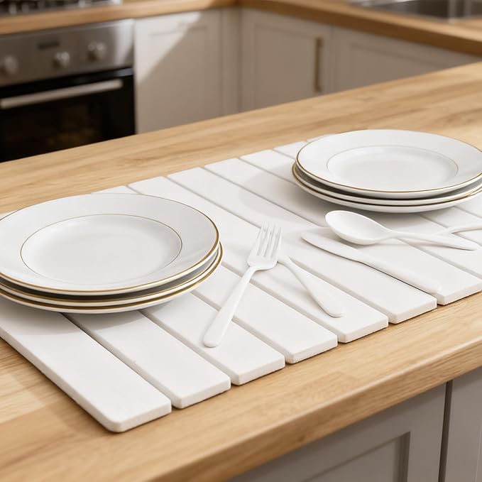 Large Stone Dish Drying Mats for Kitchen Counter 23x15in. Diatomaceous Earth Water Absorbing Mat White