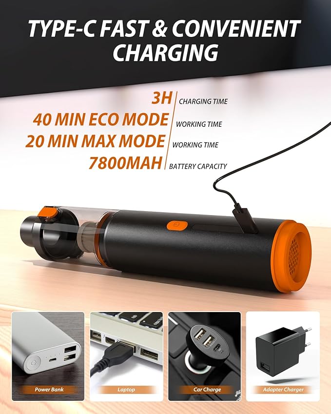 Car Vacuum 19000Pa Powerful Suction Cordless Handheld Vacuum Cleaner &amp Air Duster Portable Hand Held Mini Vacuum Rechargeable for Car Home &amp Office