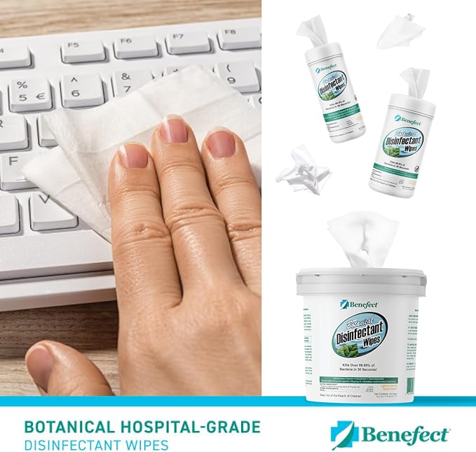 Benefect Botanical Disinfecting Wipes - (250 Wipe Count) Natural No Residue - Antibacterial Disinfectant Multi-Surface Cleaning and Sanitizing Wipes