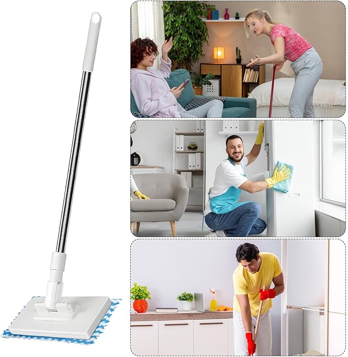 Floor Mop - Retractable Automatic with Reusable Cloths Zero Touch Dust Cleaning Flat Mop for Home Office Apartment Bedroom Kitchen Tiles | Glass Wood Baseboard Effortless Cleaning Tool