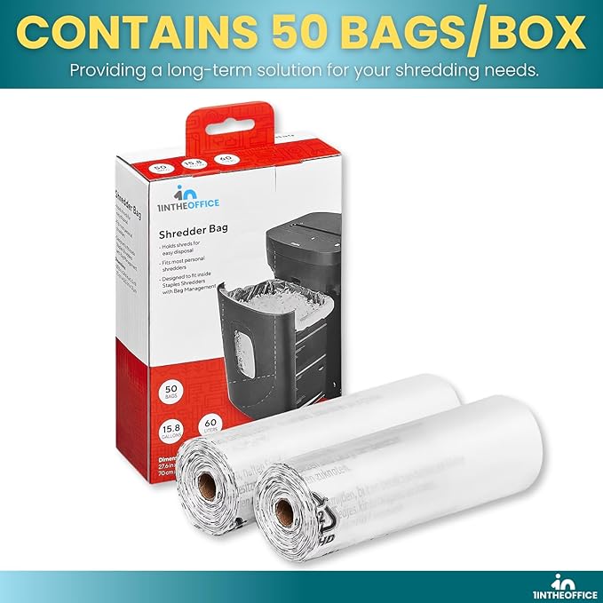 1InTheOffice Shredder Bags 15.8 Gallon Paper Shredder Waste bags 15.8 Gal. 50/Box
