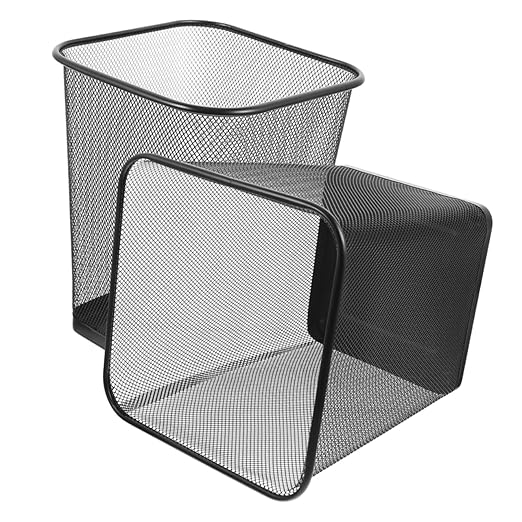 2pcs Iron Mesh Wastebasket for Home Office Sturdy Recycling Bin Wide Opening Rustic Design