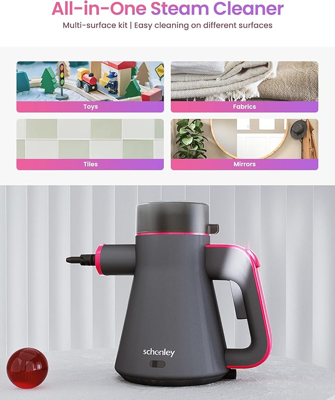 Schenley Portable Handheld Steam Cleaner High-Pressure Design with Versatile Multi-Surface Accessories Ideal for Upholstery Stove Tiles Grout and Auto Cleaning