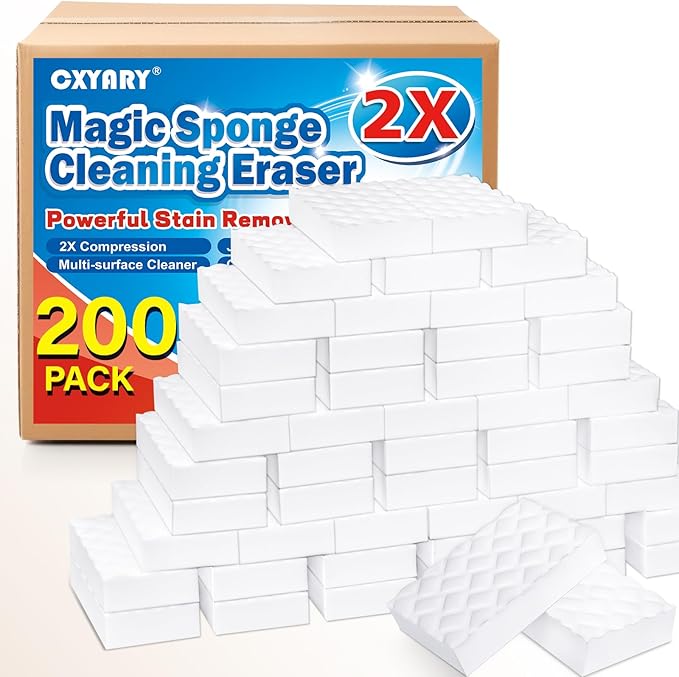 Magic Sponges Cleaning Eraser 200 Pack 2X Density Stronger Melamine Sponge Foam Pads Multi-Functional Household Cleaner Dish Sponge Cleaning Supplies for Kitchen Bathroom Floor SinkWall Cleaner
