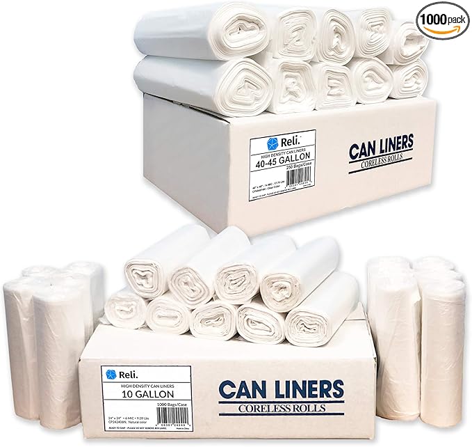 Reli. 6-10 Gal Trash Bags (1000 Bags) &amp 40-45 Gal Trash Bags (250 Bags)