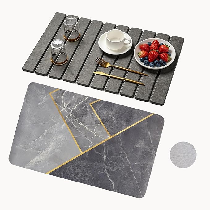 2pcs Stone Dish Drying Mat for Kitchen Counter - Foldable 24 16 Heat Resistant Eco Friendly Super Absorbent Diatomaceous Earth Dish Drying Mat Plate BowlMatch Any Countertop