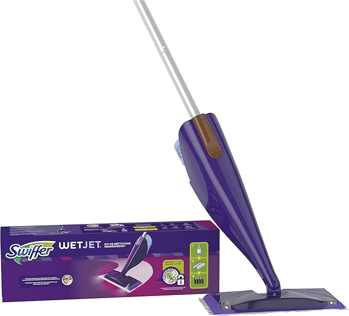 Swiffer WetJet Floor Spray Mop Starter Kit Includes: 1 WetJet 5 Pads 1 Cleaning Solution &amp 4 Batteries
