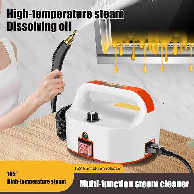 Handheld Steam Cleaner - 1600W Portable Pressurized Cleaner 4.5 Bar Pressure 3 Brush Heads 50-400ml/min Ideal for Air Conditioning Kitchen Range Hood and Car Cleaning