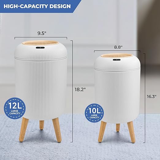 Pukomc 2 Pack Automatic Trash Can 12L /3 Gallon and 10L /2.64 Gallon Bathroom Trash Bin with Lid Touchless Small Smart Motion Sensor Garbage Cans for Kitchen BathroomLiving Room and Bedroom