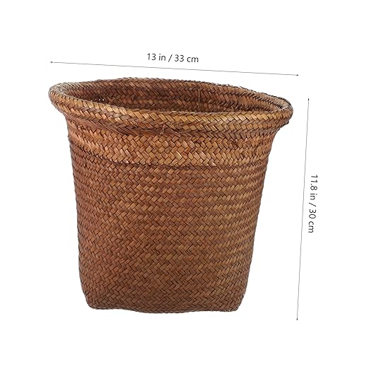 PRETYZOOM Straw Woven Garbage Can Large Wastebasket Rattan Rubbish Container for Kitchen Bedroom Office Bathroom Dormitory Storage Bin
