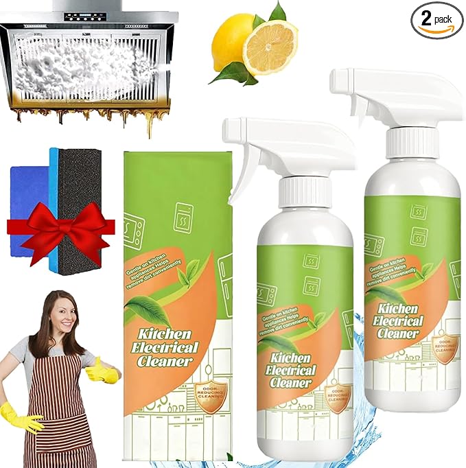 Fly Cleanse Natural Formula to Household Appliances Fly Cleanse Kitchen Cleaner Spray Electrolyzed Ion Kitchen Cleaner Spray Multi-Purpose Cleaning Spray for Stove Oven Grease Stains Remover (2PCS)
