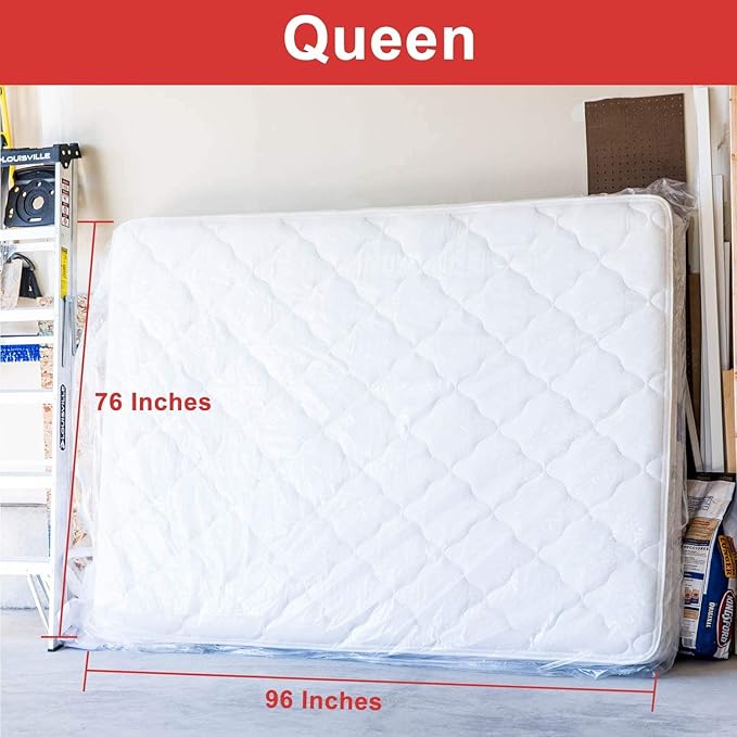 Mattress Bags for Moving and Storage [2 Pack] 4 Mil Mattress Storage Bag Heavy Duty Clear Plastic Bed Mattress Cover for Moving Long-Term Storages and Disposal - Queen Size 76 x 96 Inch