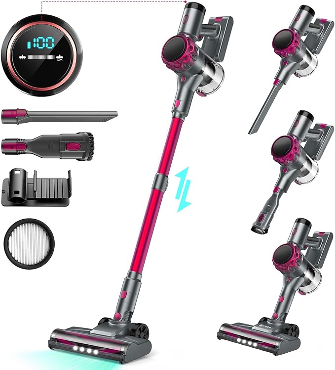 S3P Cordless Vacuum Cleaner 45kPa Powerful Suction Vacuum Cleaners for Home 55-Min Runtime Rechargeable Stick Vacuum Self-Standing for Pet Hair Carpet Hard Floor LED Display