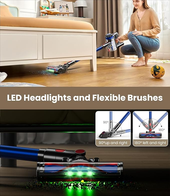 Cordless Vacuum Cleaner 500W/40Kpa Vacuum Cleaners for Home 60Mins Stick Vacuum with LED Display Anti-Tangle &amp Wall Mount Charging 8 in 1 Lightweight Vacuum for Hard Floors Carpet Pet Hair