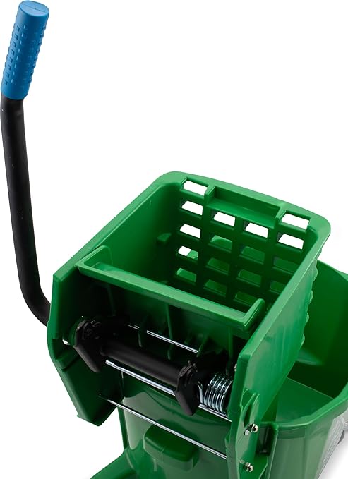 Carlisle FoodService Products 26-Quart Commercial Mop Bucket with Side-Press Wringer Precision-Molded Polypropylene Durable Wringer Bucket with Non-Marking Casters 18.5 x 16.5 x 23 Inches Green