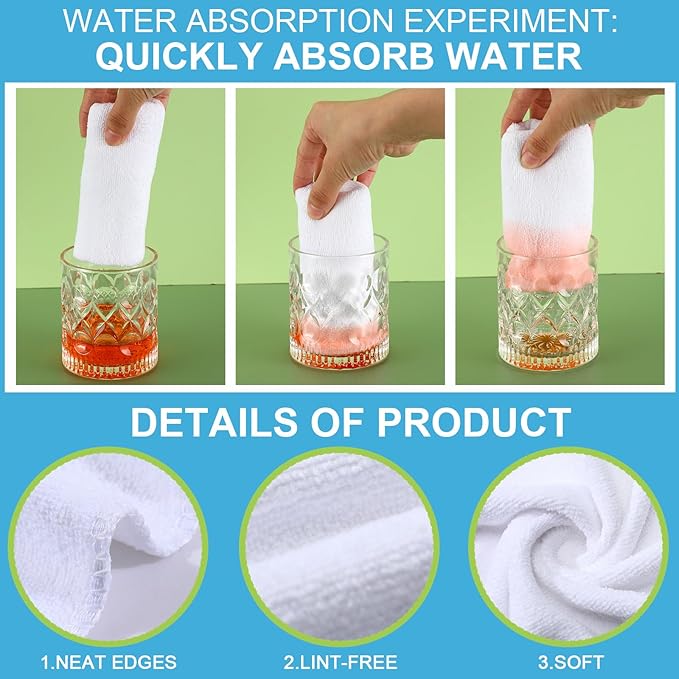 Nuenen Microfiber Cleaning Cloths for Cars 16 x 16 Inch Ultra Absorbent Car Towels Drying Reusable Cleaning Supplies House Kitchen Window Microfiber Towel(White60 Pcs)
