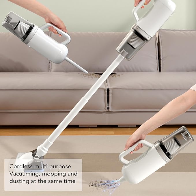 Jiawu Cordless Vacuum Cleaner 120W 43000pa Power Suction 2 in 1 Stick Vacuum and Mop Combo Rechargeable Lightweight Self Standing Versatile for Carpet Hard Floor Pet Hair