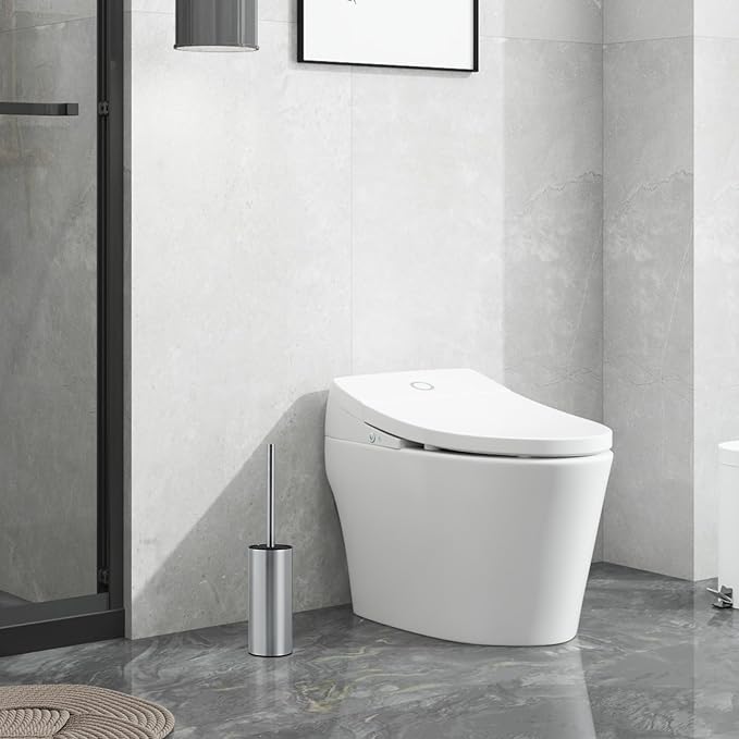 304 Stainless Steel Toilet Brush and Brush Holder Set Circular Floor Toilet Brush Holder Long Handle Bathroom Heavy-Duty Cleaner High-End Cylinder Wall2 Brush Head (Brushed) YIGUANXIN