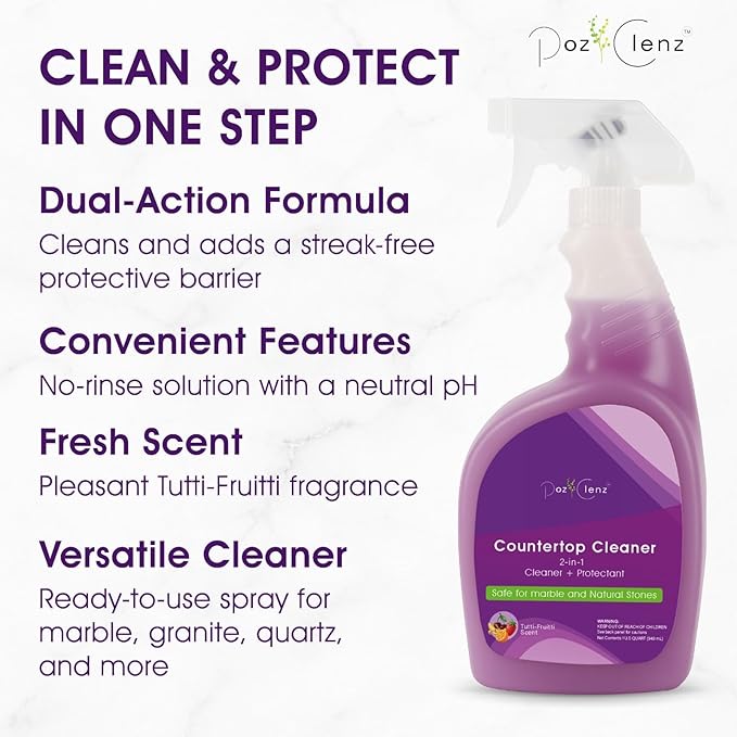 2-in-1 Countertop Cleaner + Protectant. Neutral pH Formula for Marble Granite Quartz &amp Engineered Stone. Safe Around Stainless Steel &amp All Water-Safe Surfaces.